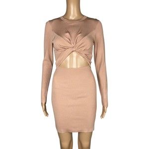 Zara NWT Cutout Nude Long Sleeve Dress Size Small